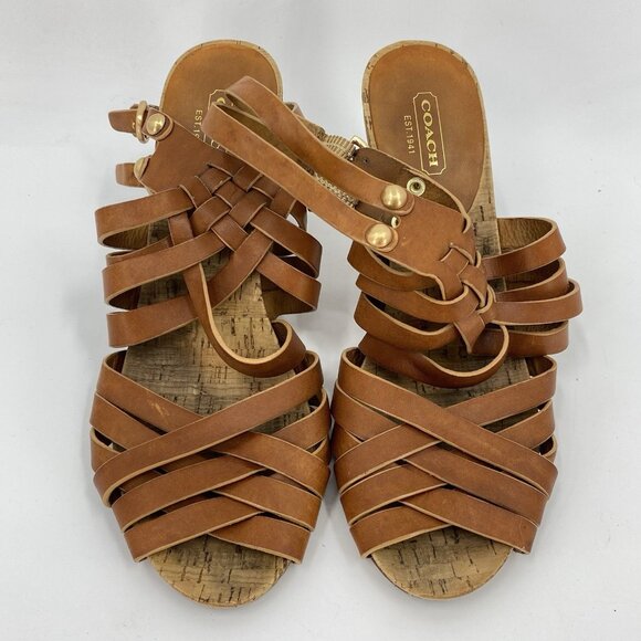 Coach Adrienn Vacchetta Strappy Brown Leather Sandals Shoes 8.5 B - Picture 6 of 10